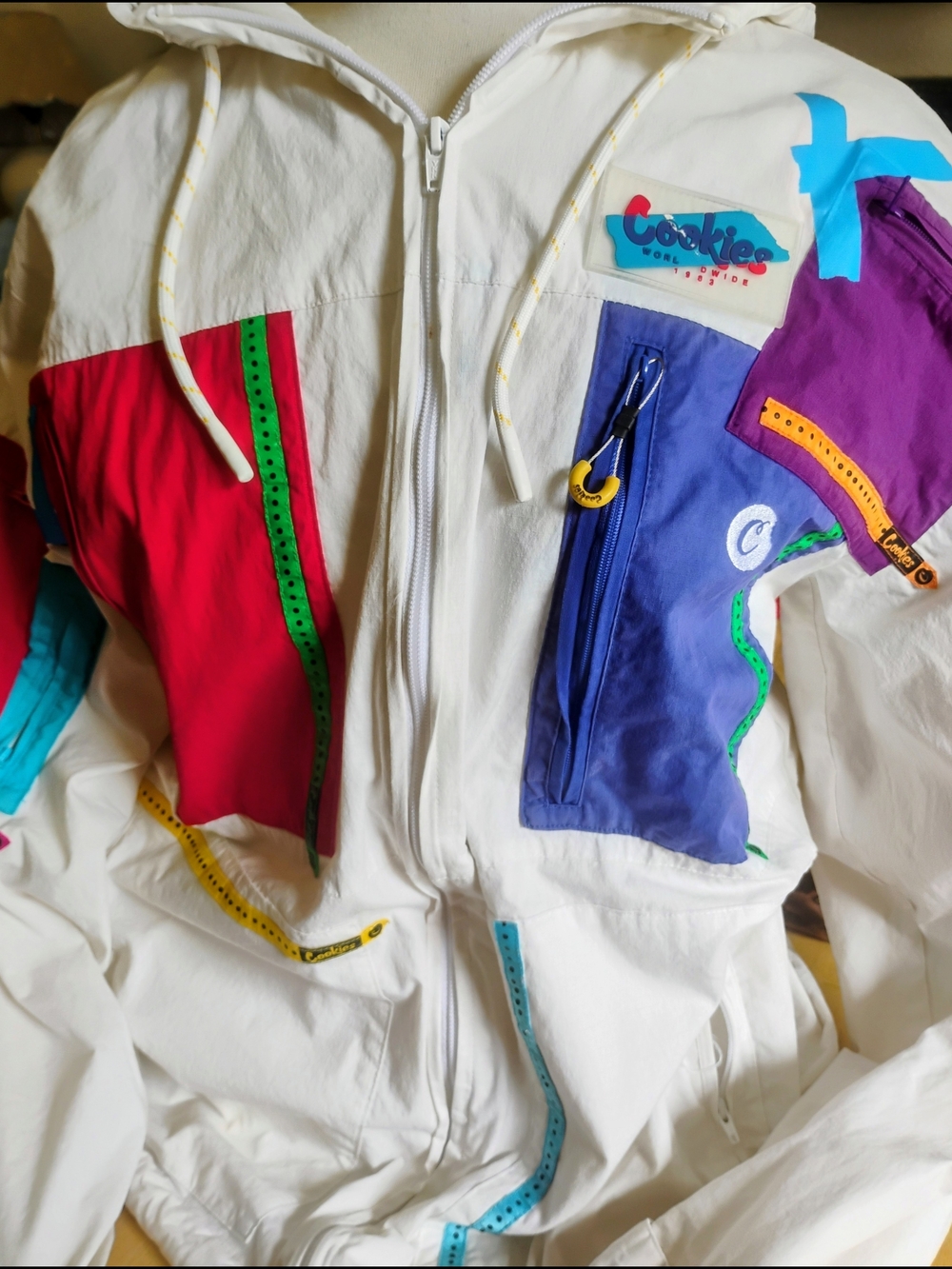 Cookie Colorblock White Utility Jacket with Bright Panels